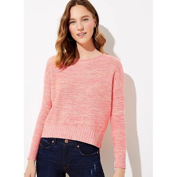LOFT Orange Peach Marled Elliptical High Low Hem Sweater Sz. Medium - Picture 1 of 5